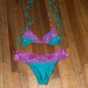 Beach Bunny Teal and Purple Lace Bikini